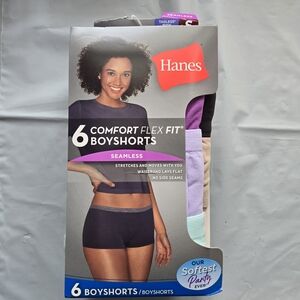 Hanes 6pk Womens Comfort Flex Seamless Tagless Boyshort Panties Size Small